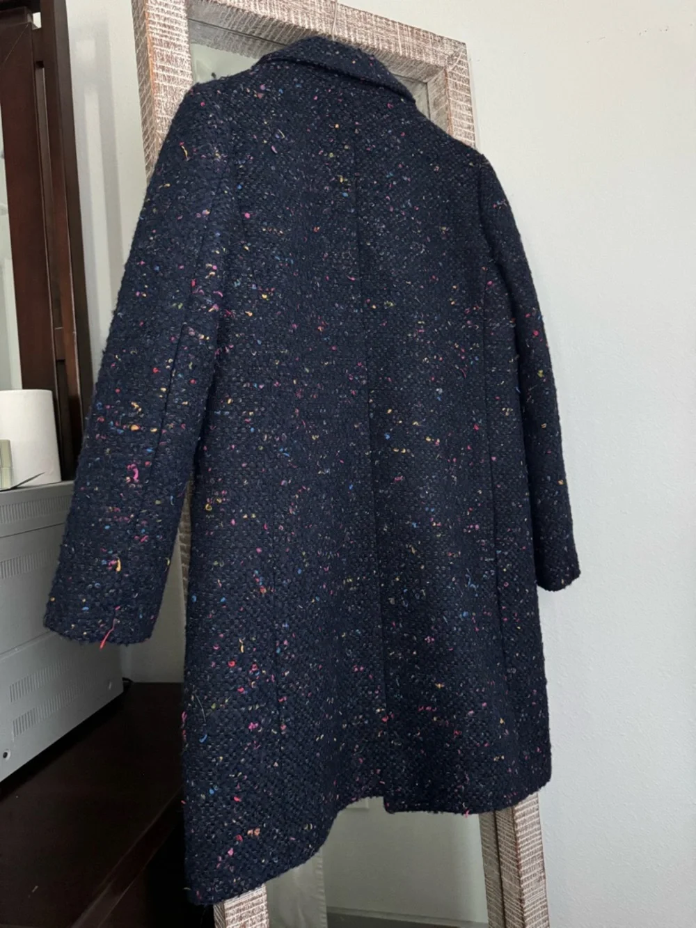 J. Crew NALYA Daphne Wool Blend Tweed Long Coat in Speckled Navy - Picture 4 of 7